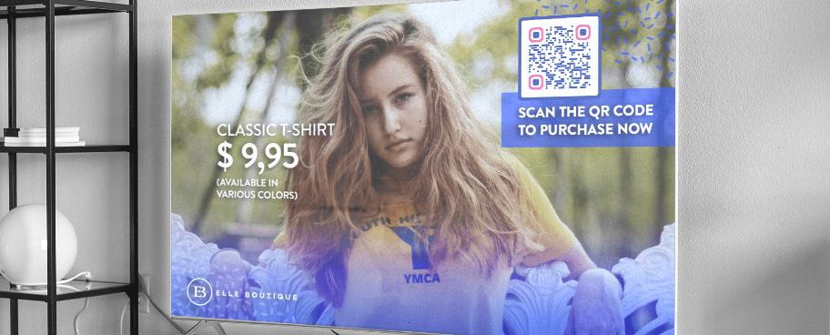 Code QR sur une pub télé pour connecter le public à la boutique en ligne de la marque.