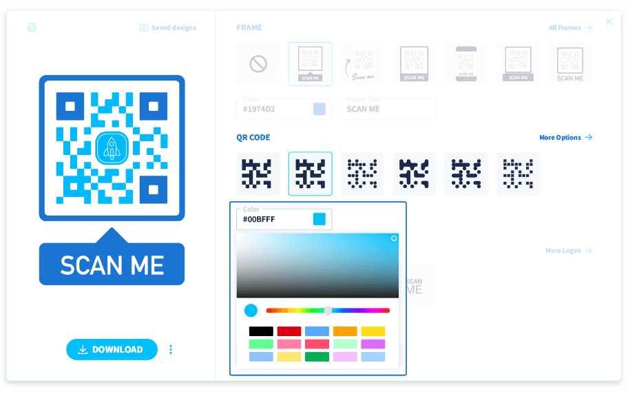 Choix de couleurs du code QR pour un design versatile.