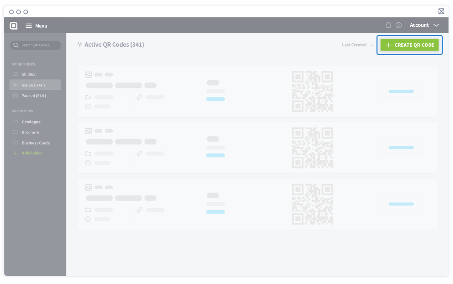 Sélectionnez « CRÉER UN CODE QR » en haut à droite de l'écran