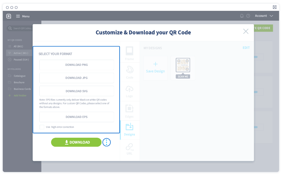 Choisissez le format de fichier de votre code QR