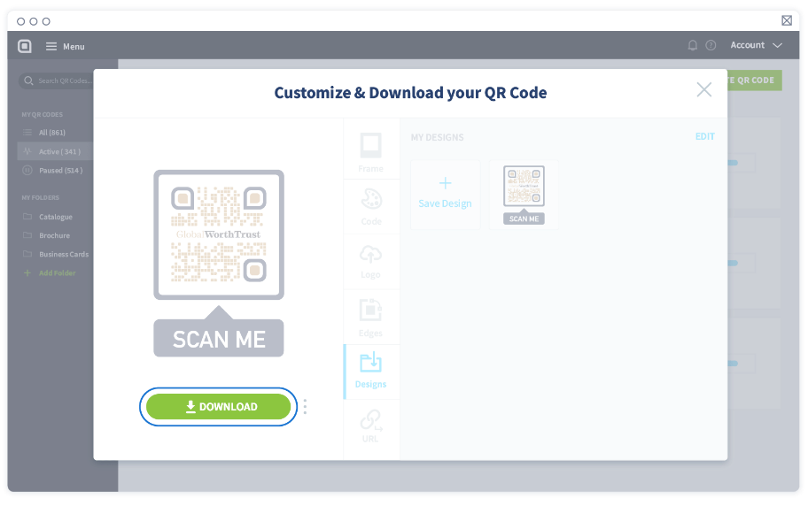 Téléchargez votre code QR en cliquant sur « TÉLÉCHARGER »