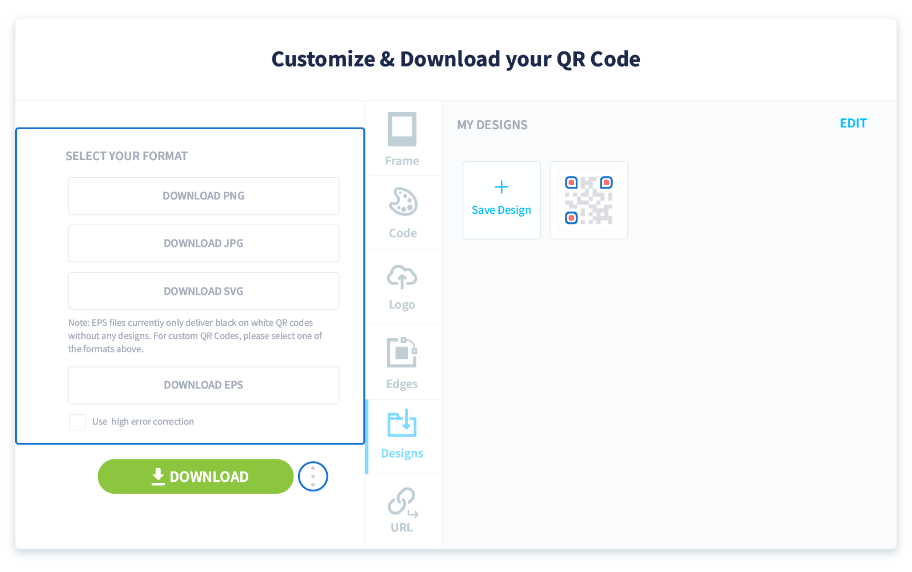 Pour finir, téléchargez votre code QR au format de votre choix