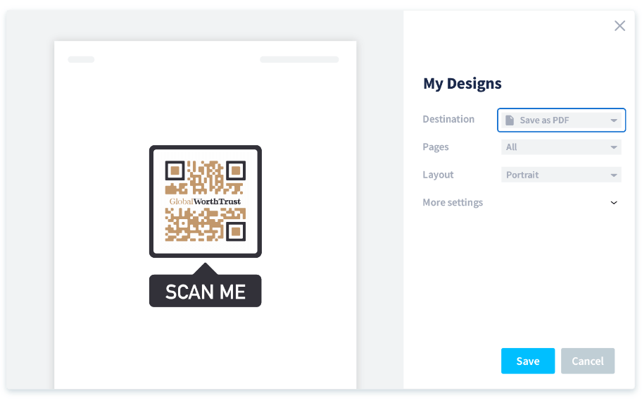 Téléchargement d’un code QR au format PDF.