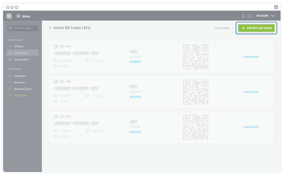 Sélectionnez Créer un code QR sur le tableau de bord pour générer un code QR
