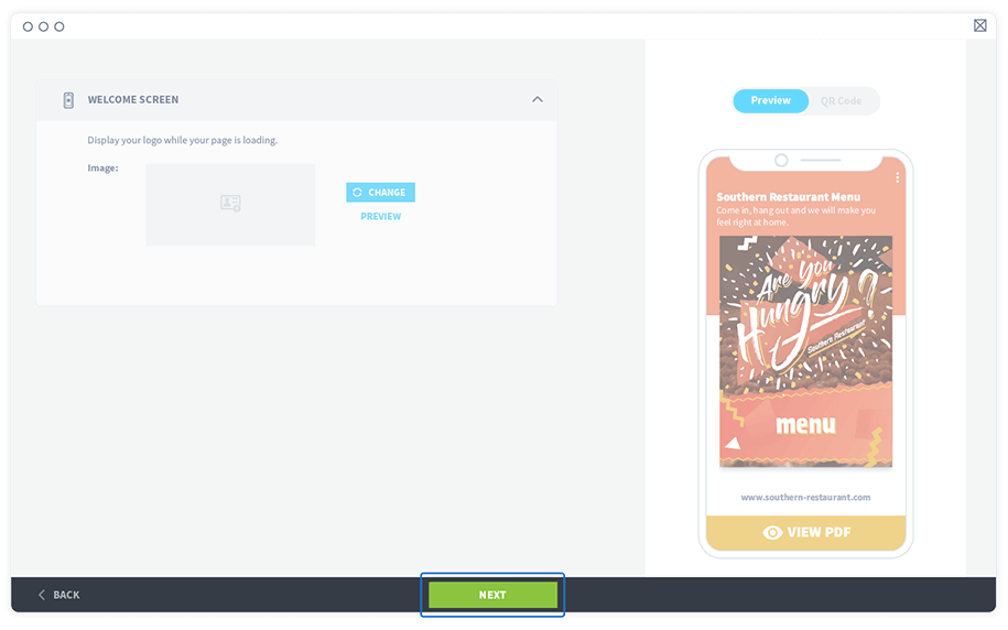 Appuyez sur « Suivant » pour continuer à personnaliser votre code QR