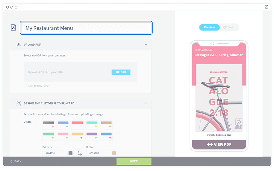Commencez par nommer votre code QR en haut de la page