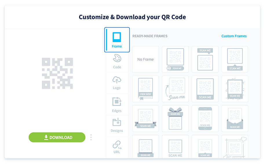 Sélectionnez l’onglet Cadre pour ajouter un cadre à votre code QR