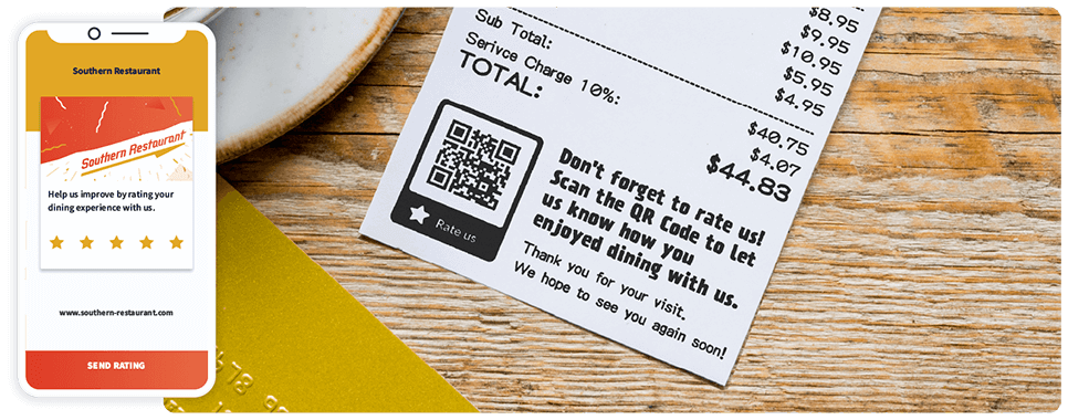 Idée de marketing par code QR sur un ticket de caisse avec un code QR Évaluation