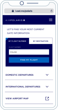 Information de la compagnie aérienne concernant les portes d’embarquement sur une page de destination optimisée pour les appareils mobiles.