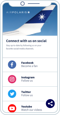Page de destination pour les profils sur les médias sociaux d’Air Polaris.