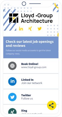 Page de destination d’un code QR affichant tous les médias sociaux d’une entreprise en un endroit.