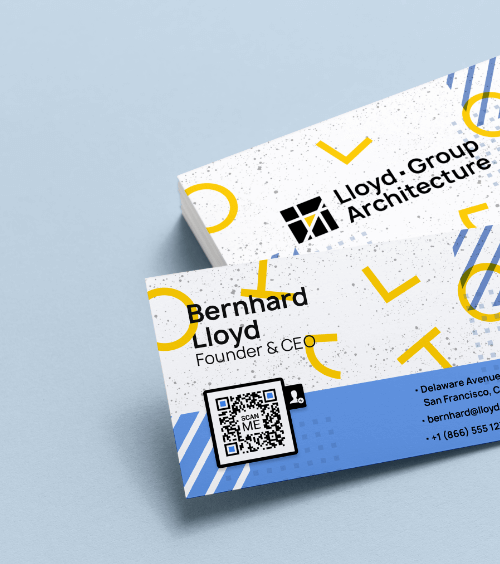Carte de visite d’un architecte avec un code QR vers ses coordonnées.