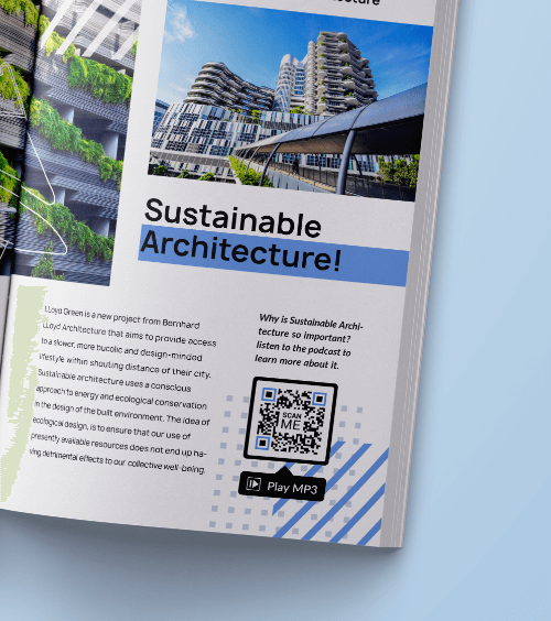 Publicité dans un magazine avec code QR vers un podcast au format MP3.