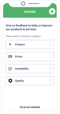 Page de destination d’un code QR vers un formulaire d’évaluation d’un appareil électronique.