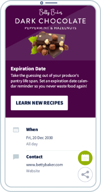 A purple and white phone screen inviting the user to set a date reminder for the expiration of a produce.