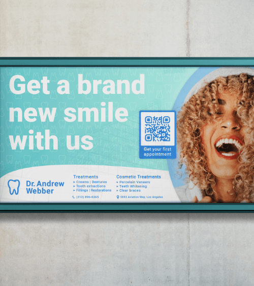 Affiche pour la clinique dentaire du docteur Webber avec code QR et cadre personnalisé