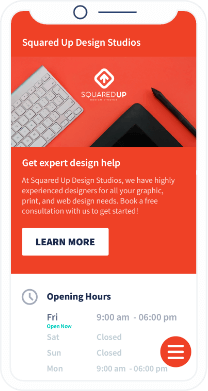 Page de destination d’un code QR vers les coordonnées d’un studio de graphisme