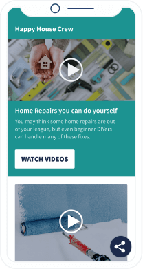 Page de destination d’un code QR avec une liste de tutoriels vidéos pour entretenir soi-même son domicile.