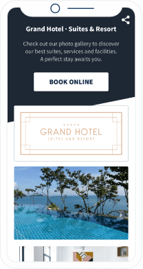 Page de destination d’un code QR vers une galerie d’images illustrant les services et l’hôtel.