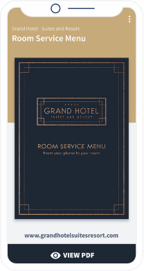 Page de destination d’un code QR vers une carte du service en chambre au format PDF.