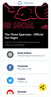 Page de destination du code QR regroupant les médias sociaux du groupe.