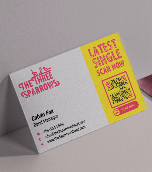 Carte de visite d’un agent artistique avec un code QR vers un extrait au format MP3.