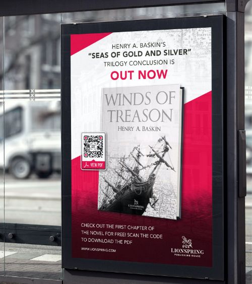 Publicité en extérieur pour un nouveau livre avec un code QR vers un extrait gratuit du livre.
