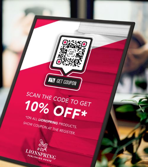 Cavalier de table avec code QR vers un bon de réduction.