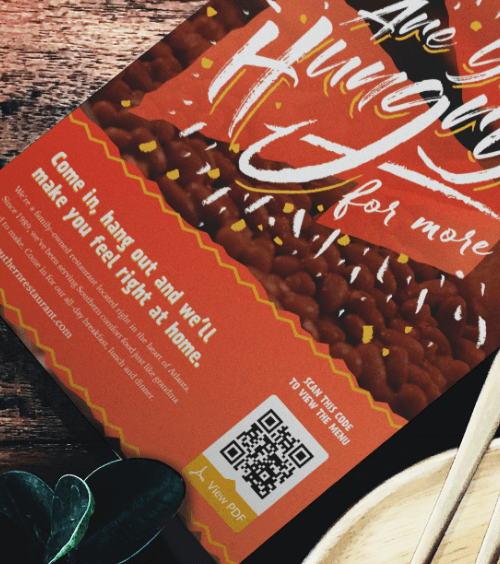 Menu à emporter avec code QR vers une version au format PDF.