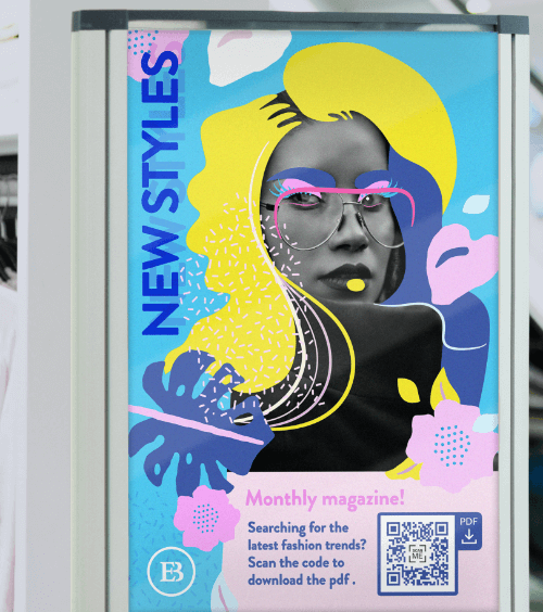Invitation d’un commerçant avec code QR vers un bon de réduction à scanner.