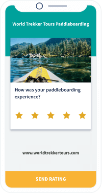 Page de destination personnalisée pour évaluer sur une échelle d’une à cinq étoiles l’excursion en planche à bras proposée par World Trekker Tours