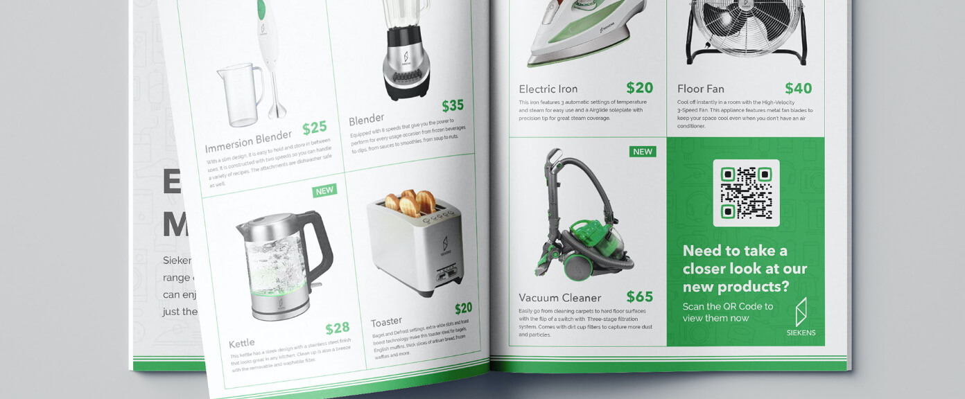 Idée de code QR sur un catalogue de produits.
