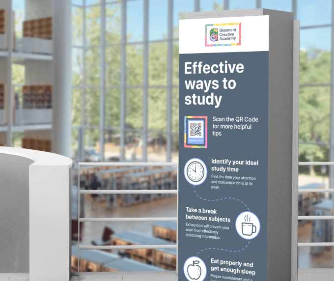 Idée de code QR sur une infographie dans une université.