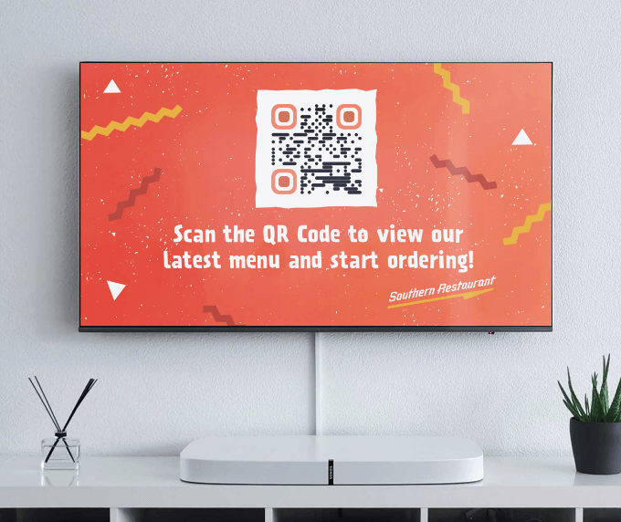 Idée de code QR sur une pub télé pour un restaurant local.