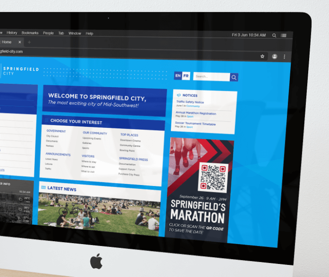Idée de code QR sur une bannière Web pour promouvoir un marathon