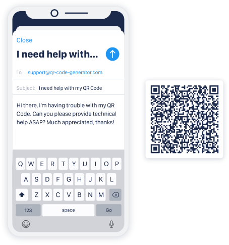 Exemple de code QR E-mail avec texte prédéfini pour recevoir l’aide du service clients