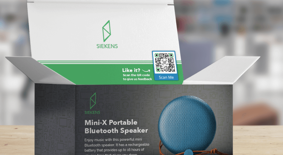 L’emballage de ce haut-parleur bluetooth inclut un code QR Avis.