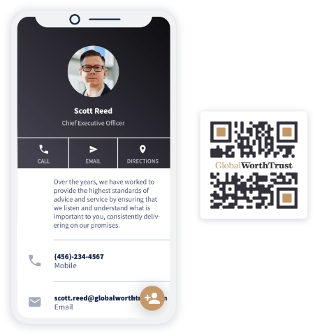 Exemple de page de destination d’un code QR vCard Plus vers les coordonnées détaillées